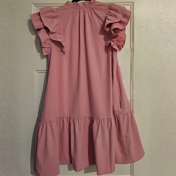 New Entro Pink Ruffled Midi Dress with Pockets sz medium - Picture 4 of 4